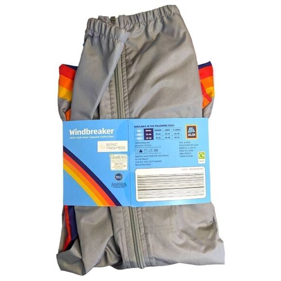 Aldi 2023 Gray Windbreaker Sz Small NWT Unisex Rainbow Sleeves Limited Release - Picture 5 of 6